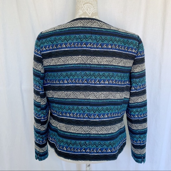 Tahari // Blue, Black Geo Striped Tweed Blazer size 10 mar2 - Picture 4 of 8